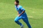 Bhuvneshwar Kumar in his delivery run-up during the 2013 Champions Trophy group stage match against South Africa