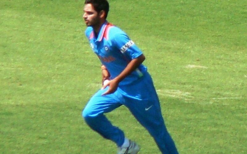 Bhuvneshwar Kumar in his delivery run-up during the 2013 Champions Trophy group stage match against South Africa